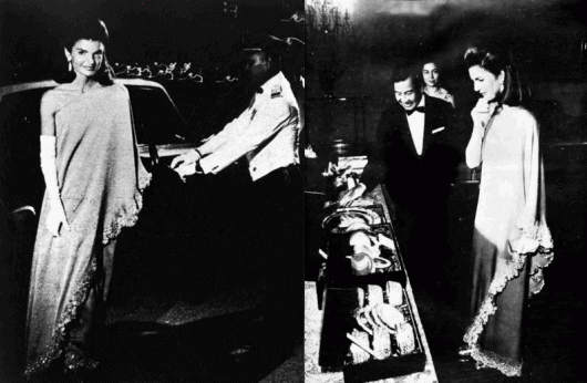 Jacqueline Kennedy in Valentino con il Principe Sihanouk e la Principessa Monique in Cambogia 1967