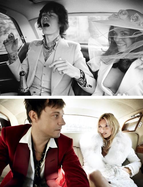 la corsa in auto alle nozze di Micke e Bianca Jagger e di Kate Moss e Jamie Hince