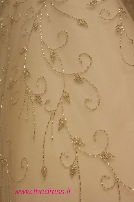 Detail on "Disco" wedding dress from Pronovias collection 2013 as seen at preview in Milan flagship store