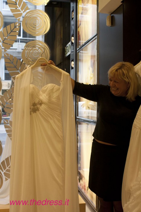 Wedding dress from Pronovias collection 2013 as seen at preview in Milan flagship store
