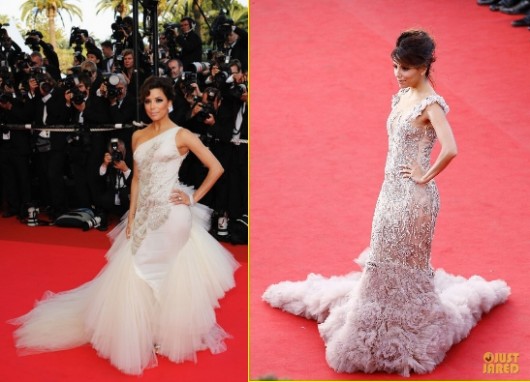 Eva Longoria a Cannes 2008 in Versace e a Cannes 2012 in Marchesa